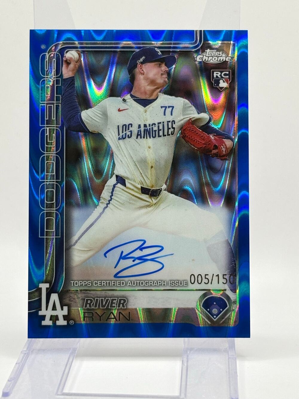 2025 Topps Chrome River Ryan Rookie Blue RayWave Refractor Auto 5/150 Dodgers RC